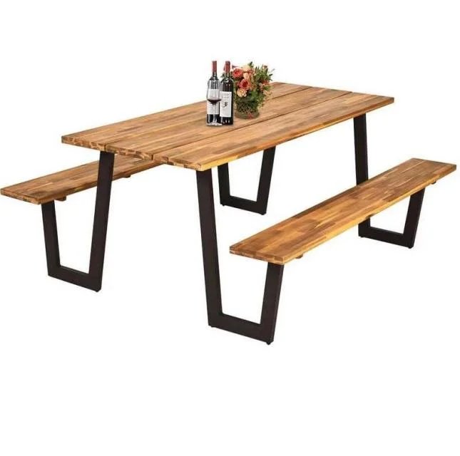 Durable Outdoor Garden Picnic Patio Table Set Solid Wood Dining Bench Table Set