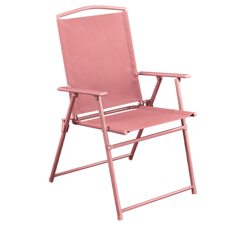 Hot Sale Outdoor Furniture Pink Metal Frame Teslin Folding Garden Arm Chair