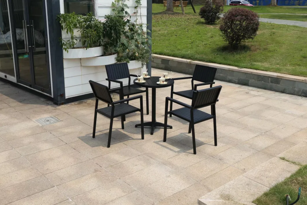 Outdoor Balcony Plastic Wood Chair Milk Tea Shop, Coffee Shop Garden Furniture Combination Outdoor Leisure Chairs and Tables