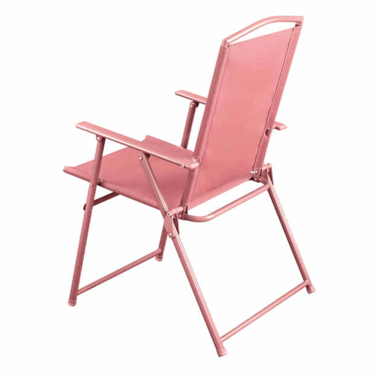 Hot Sale Outdoor Furniture Pink Metal Frame Teslin Folding Garden Arm Chair