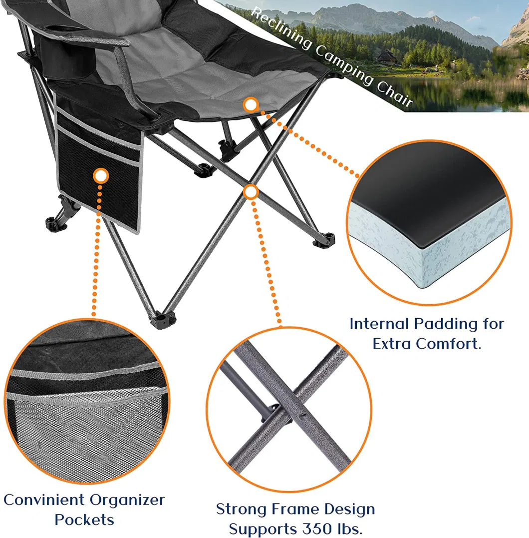 Black Foldable Lightweight Camping, Picnic, and Fishing Chair with Armrest and Storage Bag