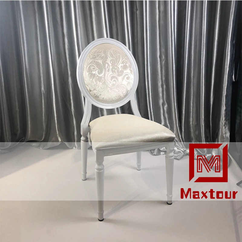 White Aluminum Frame Flower Fabric French Style Round Back Dining Chair