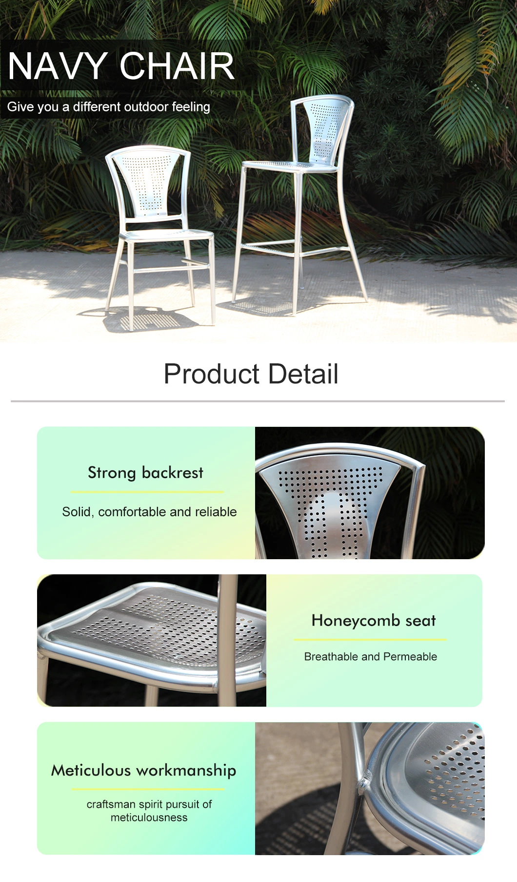 Hot Sale Dining Set Metal Aluminum Industrial Home Garden Restaurant Outdoor Chair