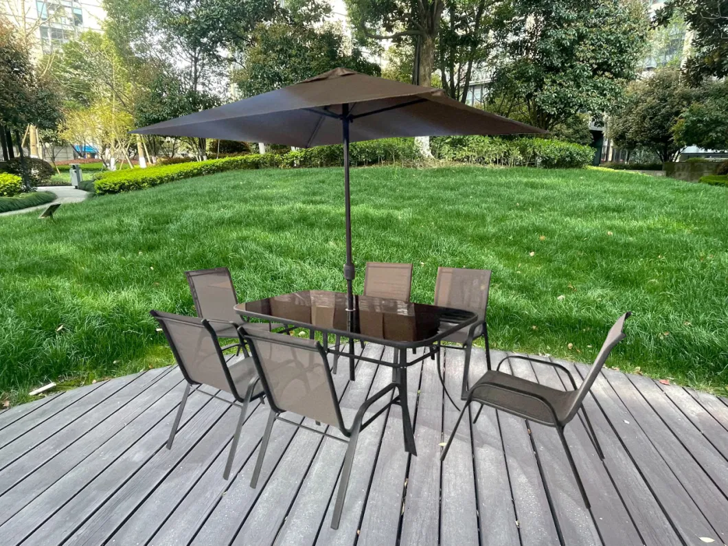 Outdoor Garden Patio Furniture Dining Sets 8PCS with Umbrella