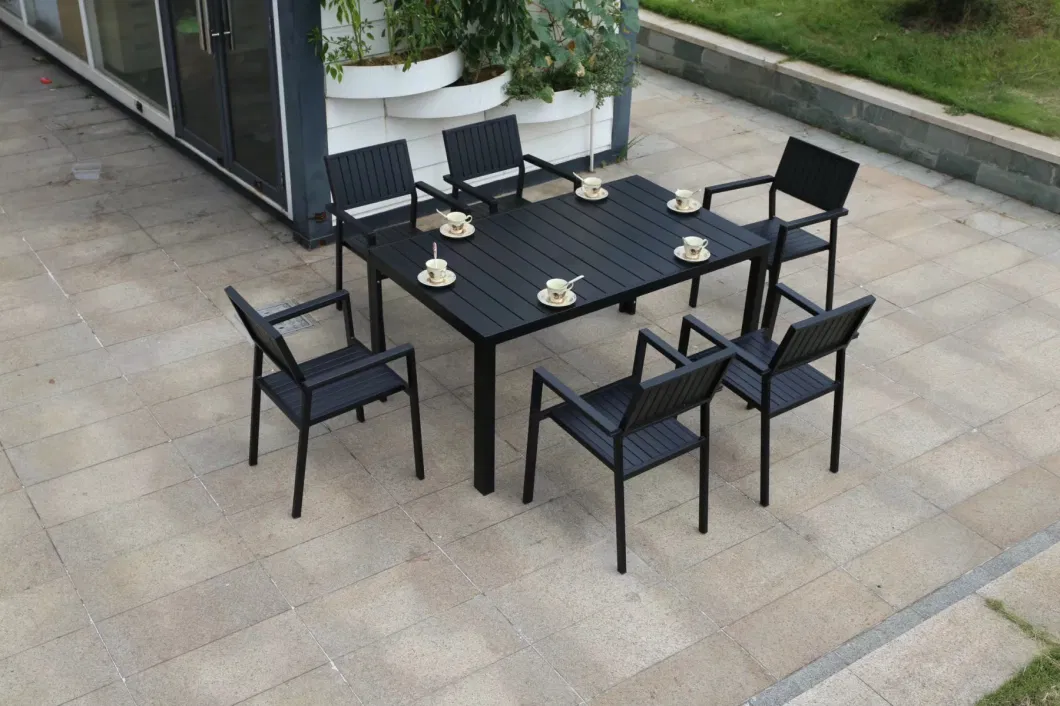 Outdoor Leisure Garden Courtyard of Household Plastic Wood Eat Desk and Chair Outdoor Open-Air Balcony Aluminum Chairs and Tables