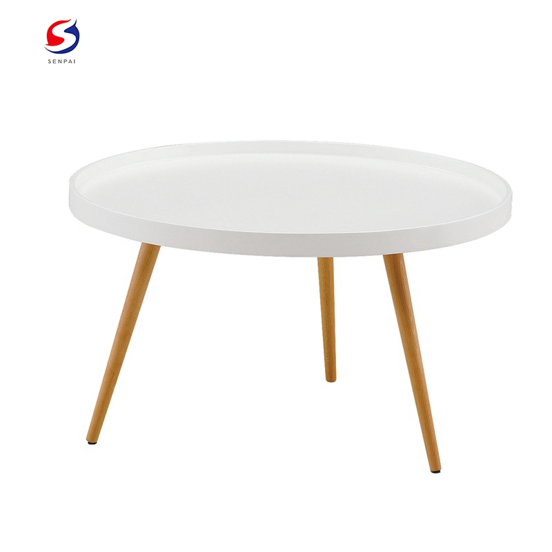 Wholesale Home Garden Living Room Furniture Table Set White Round Solid Wood Coffee Table with Solid Wooden Legs