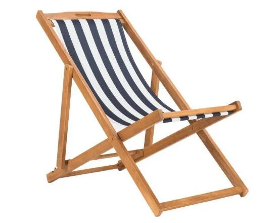 Outdoor Wood and Canvas Sling Chair Beach Chaise Lounger