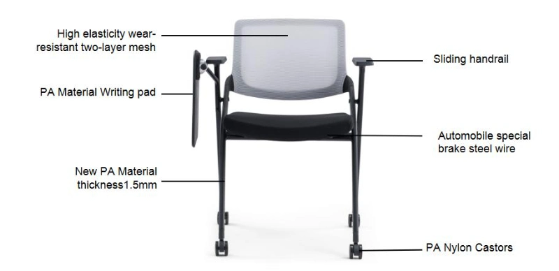 Black Foldable Space Saving Durable Meeting Training Chair with Writing Board