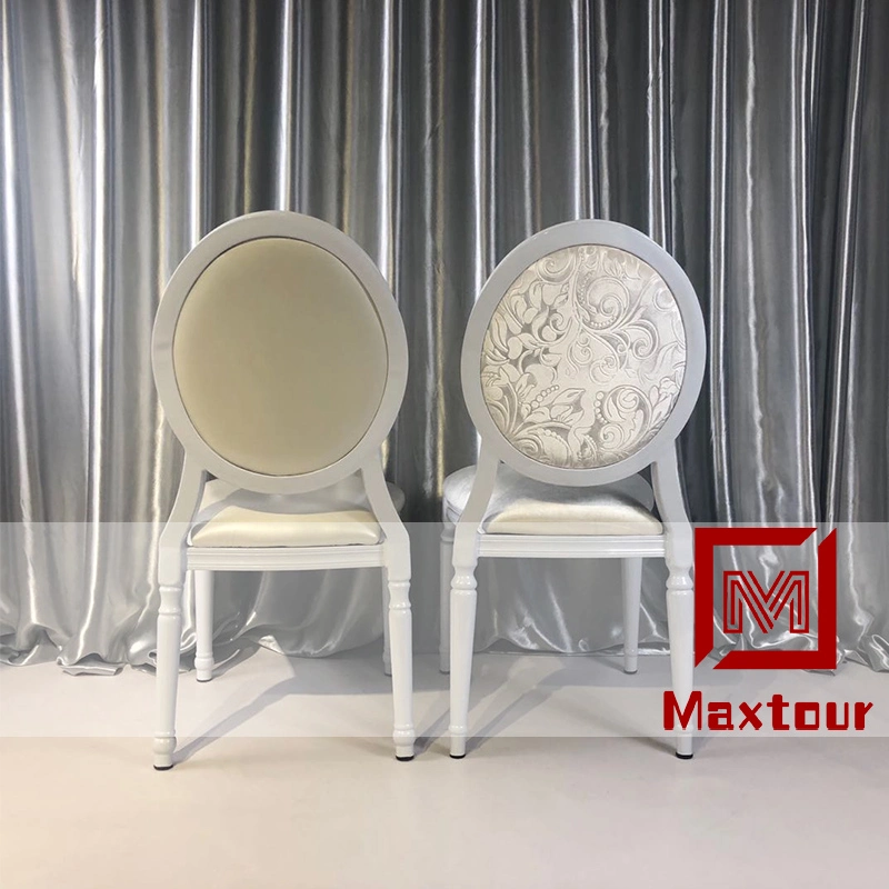 White Aluminum Frame Flower Fabric French Style Round Back Dining Chair