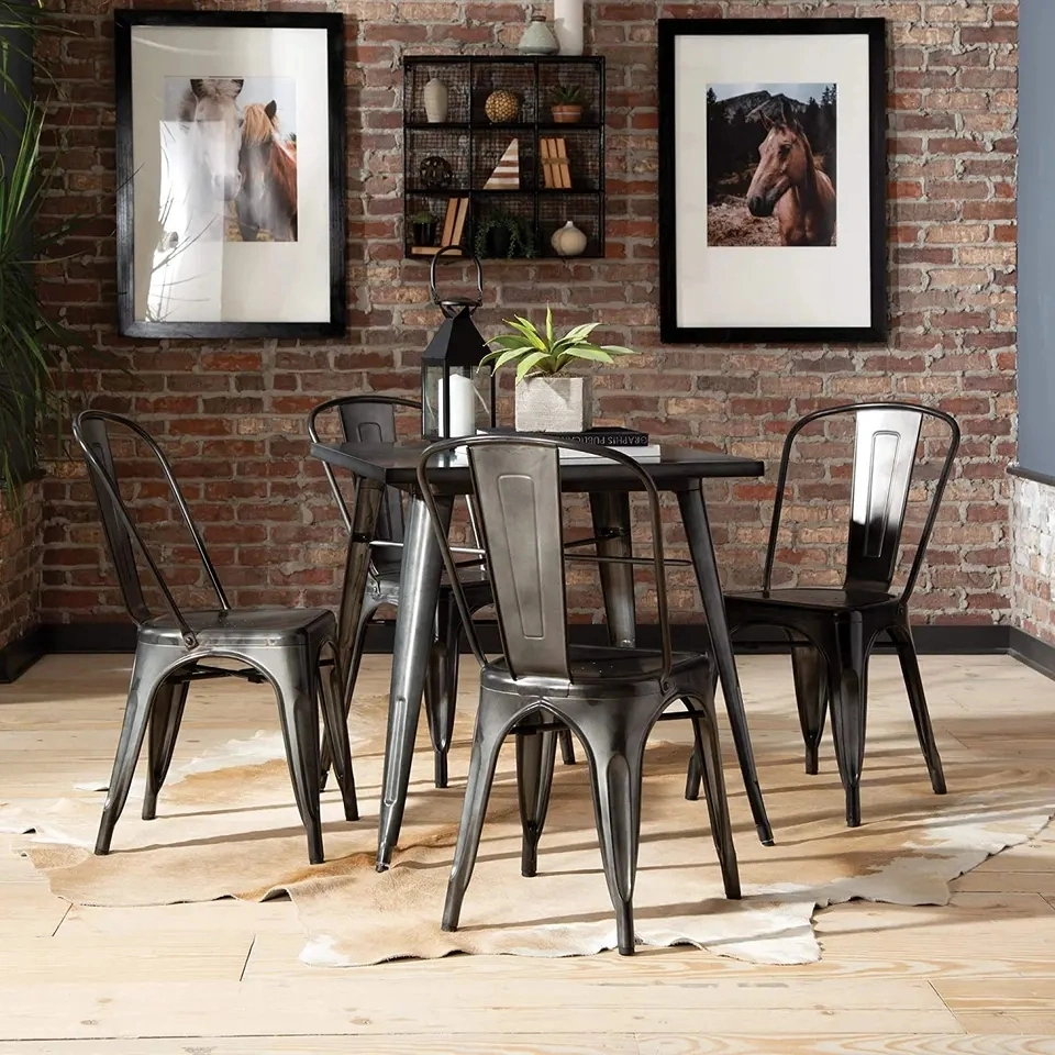 Modern Simple Household Metal Tolix Industrial Bistro Dining Table Chair (ZG23-021)