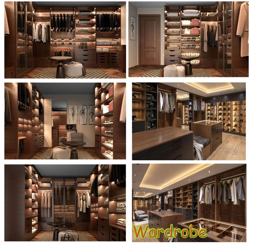 Dressing Room L Shape Customized Luxurious Solid Wood Walk in Closet with Shoes Cabinet