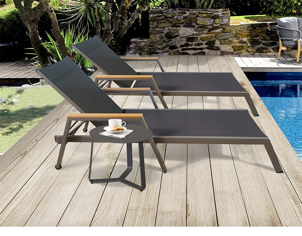 Aluminum Frame Textilene Sling Outdoor Poolside Sunbed Chaise Beach Chair Sun Lounger