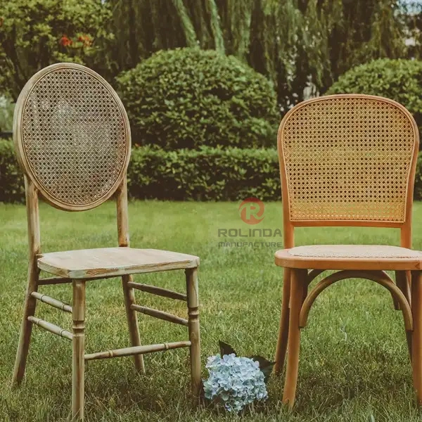 Solid Wood Wooden Rattan Mesh Cane Round Back Cross Back Dining Wedding Antique Chair