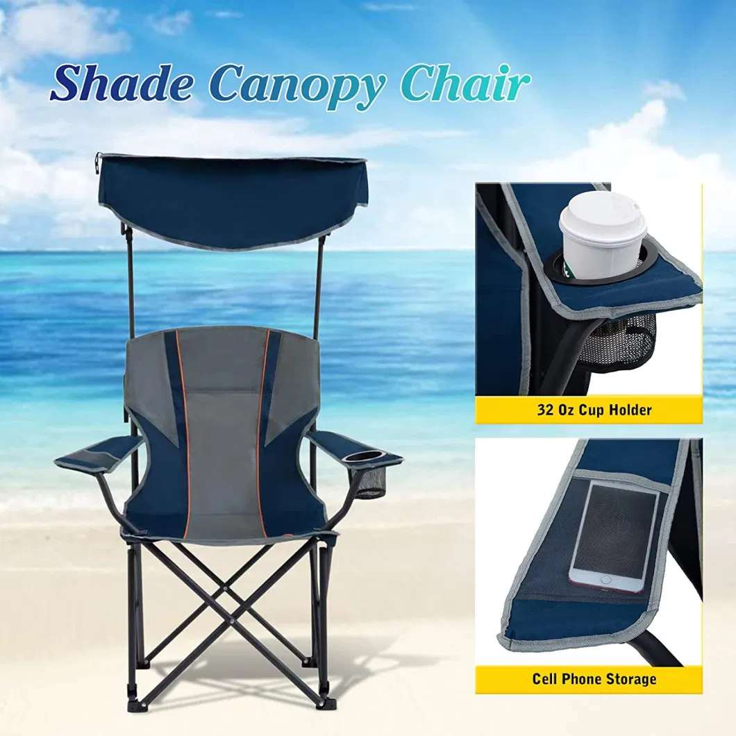 Hot Sale Outdoor Portable Lightweight Extra Large Fishing Beach Camping Folding Chairs with Sunshade and Armrest