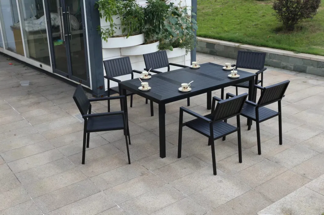 Outdoor Leisure Garden Courtyard of Household Plastic Wood Eat Desk and Chair Outdoor Open-Air Balcony Aluminum Chairs and Tables