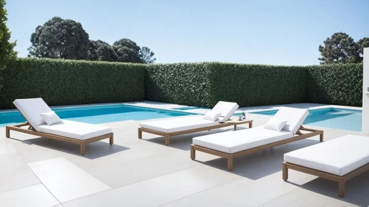 Modern Design Wood Daybed Pool Chaise Lounge Hotel Outdoor Lounger with Wheels