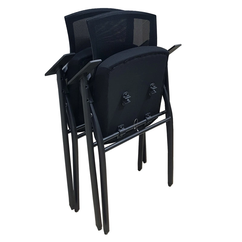 Folding and Stacking Black Mesh Armchairs