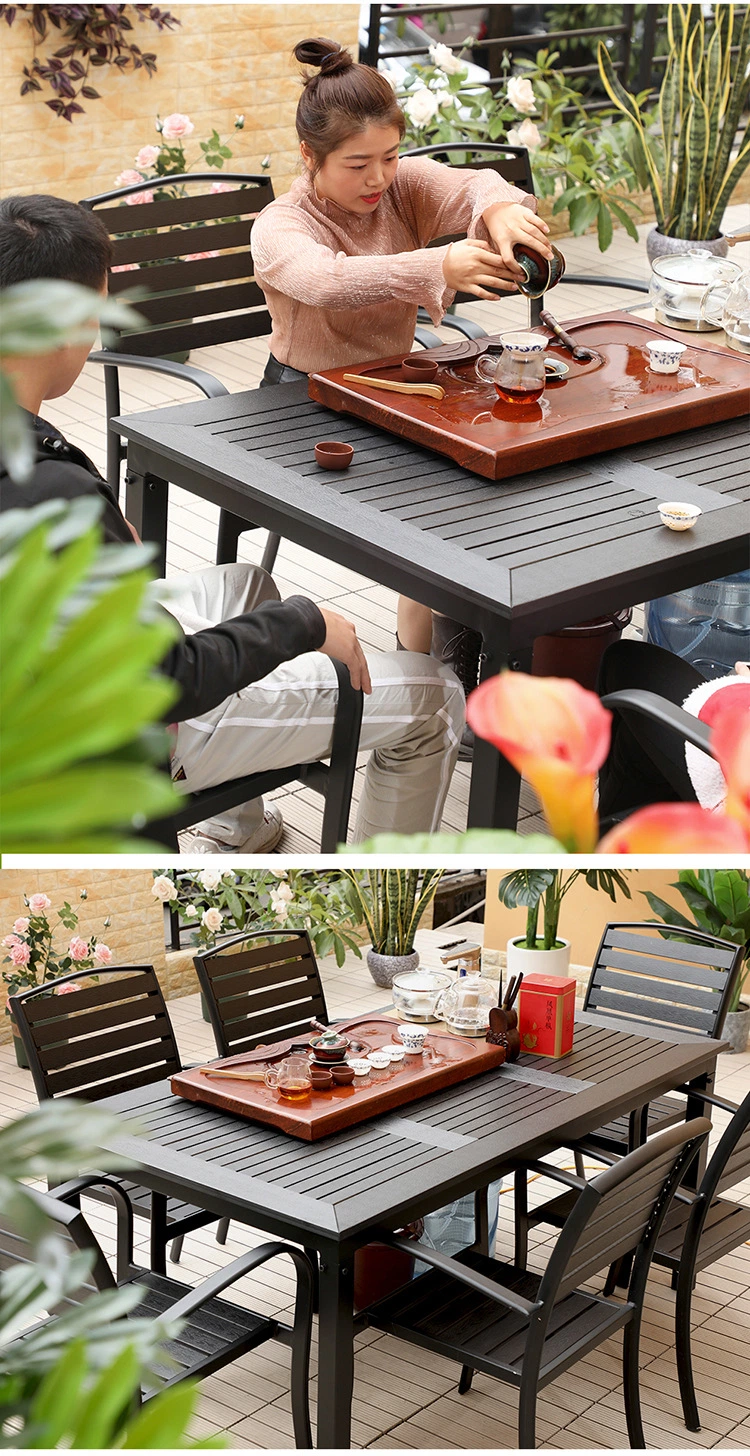 Outdoor Plastic Wood Table and Chair Courtyard Preservative Wood Outdoor Leisure Dining Table Garden Open Balcony Cafe Table and Chair Combination