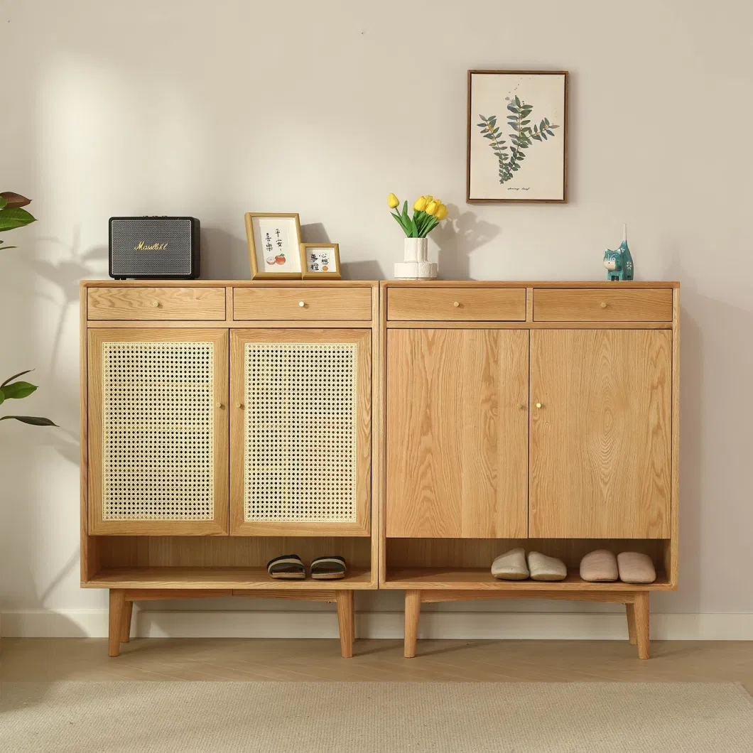 Living Room Furniture Oak Wood Storage Shoe Rack with 3/ 4 Drawers and Doors Shoe Cabinet