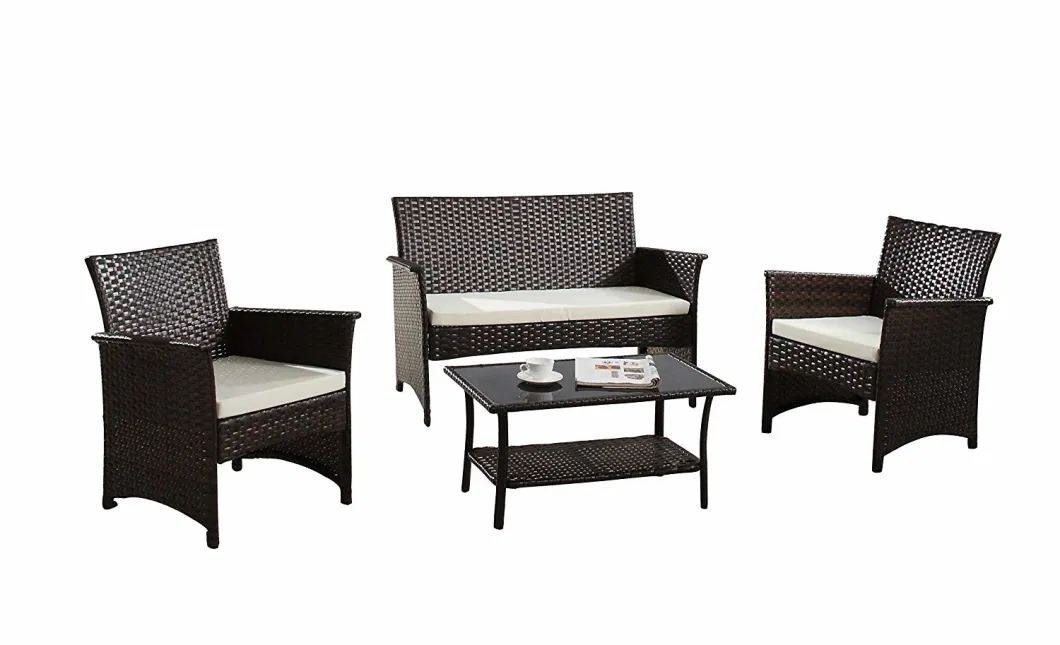 Modern Outdoor Garden, Patio 4 Piece Seat - Gray, Espresso Wicker Sofa Furniture Set (Espresso) Outdoor Rattan Furniture Sets