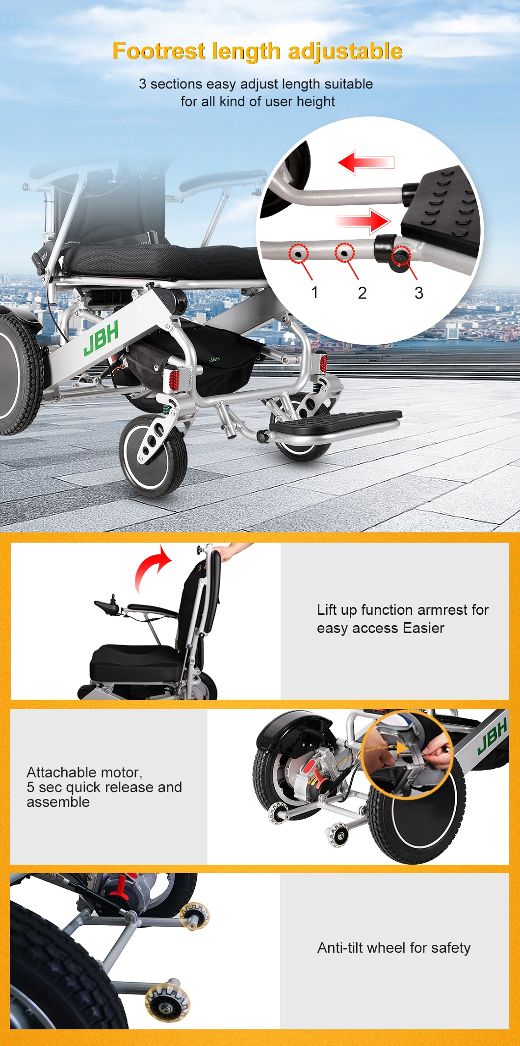 OEM ODM Portable Motorized Electric Wheelchair Handicapped Folding Power Chair