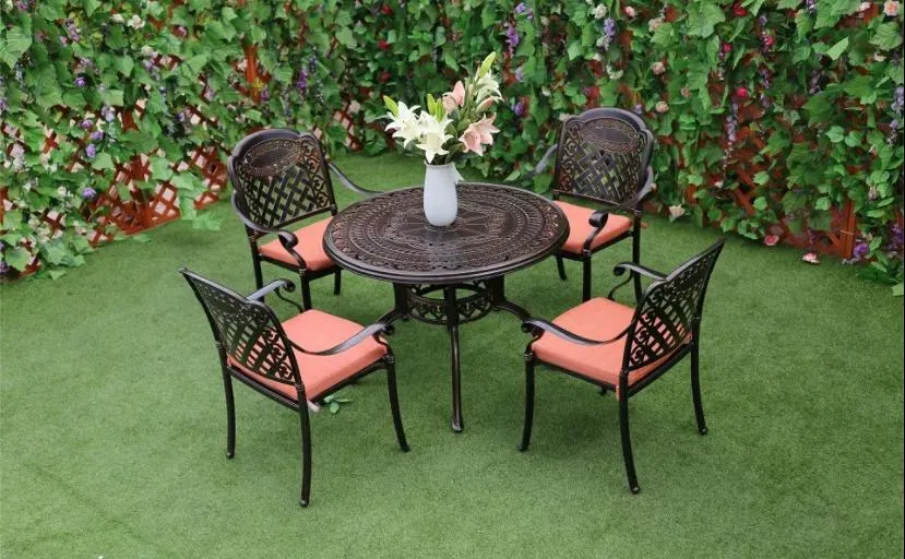 Outdoor Patio Garden New Restaurant Metal Dining Outdoor Furniture Cast Aluminum Table and Chair Set