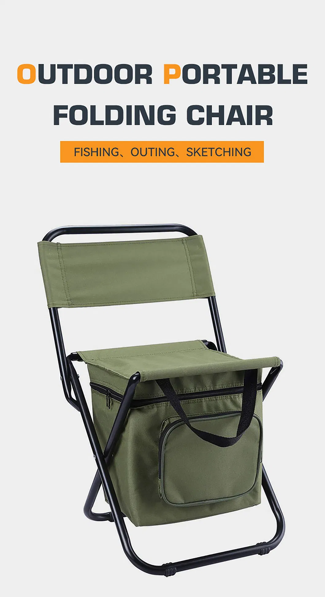 Small Portable Lightweight Backpack Chair Camping Folding Waterproof Oxford Fabric Backrest Chair with Cooler Bag