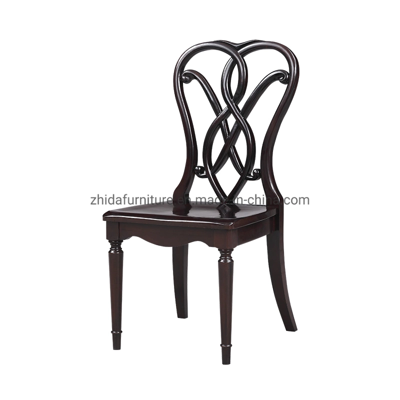 Flower Pattern Back Solid Wood Walnut Black Home Dining Chair