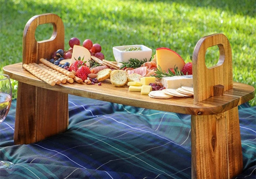 Aveco Three-Piece Detachable Elevated Solid Wood Outdoor Picnic Table Portable Easy to Store in Car