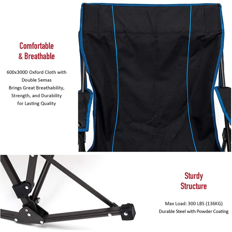 Portable High Back Hard Armrest Sturdy Steel Frame Folding Camping Rocking Chair