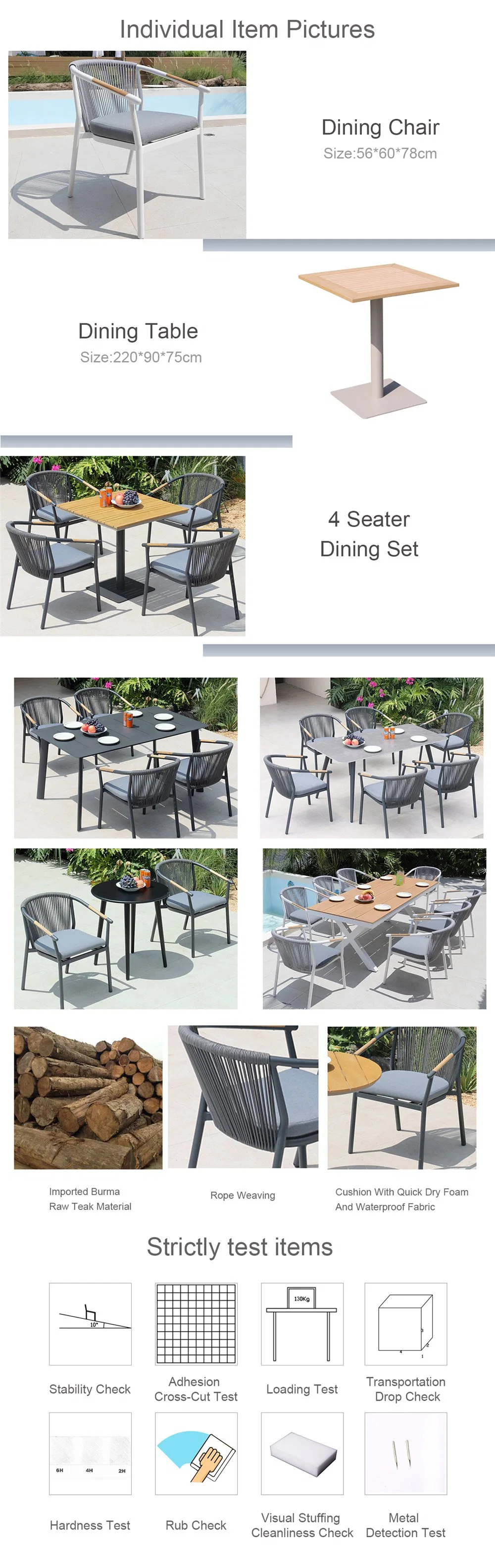 Factory Price Customize Outdoor Patio Garden Furniture Teak Wood Aluminum Stackable Dining Chair