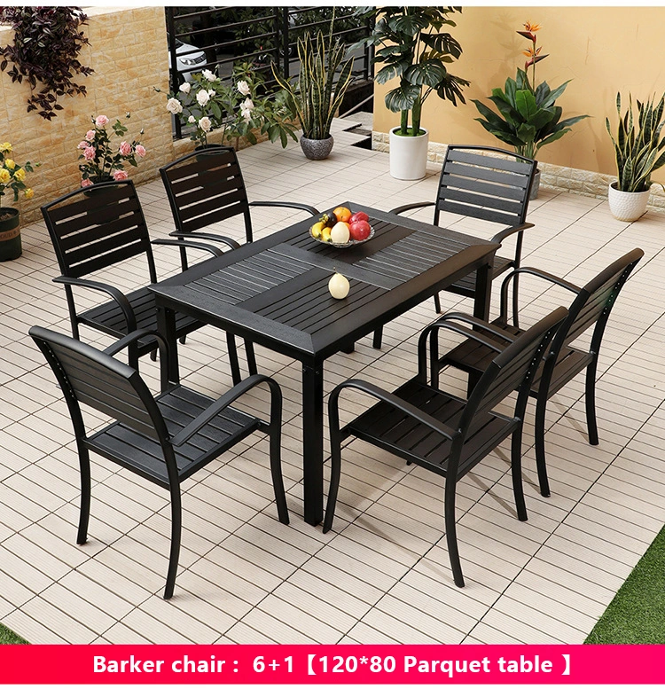 Outdoor Plastic Wood Table and Chair Courtyard Preservative Wood Outdoor Leisure Dining Table Garden Open Balcony Cafe Table and Chair Combination