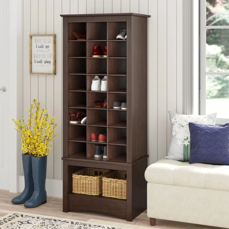 Home Furniture Espresso 24 Pair Tall MDF Shoe Rack Cabinet for Living Room