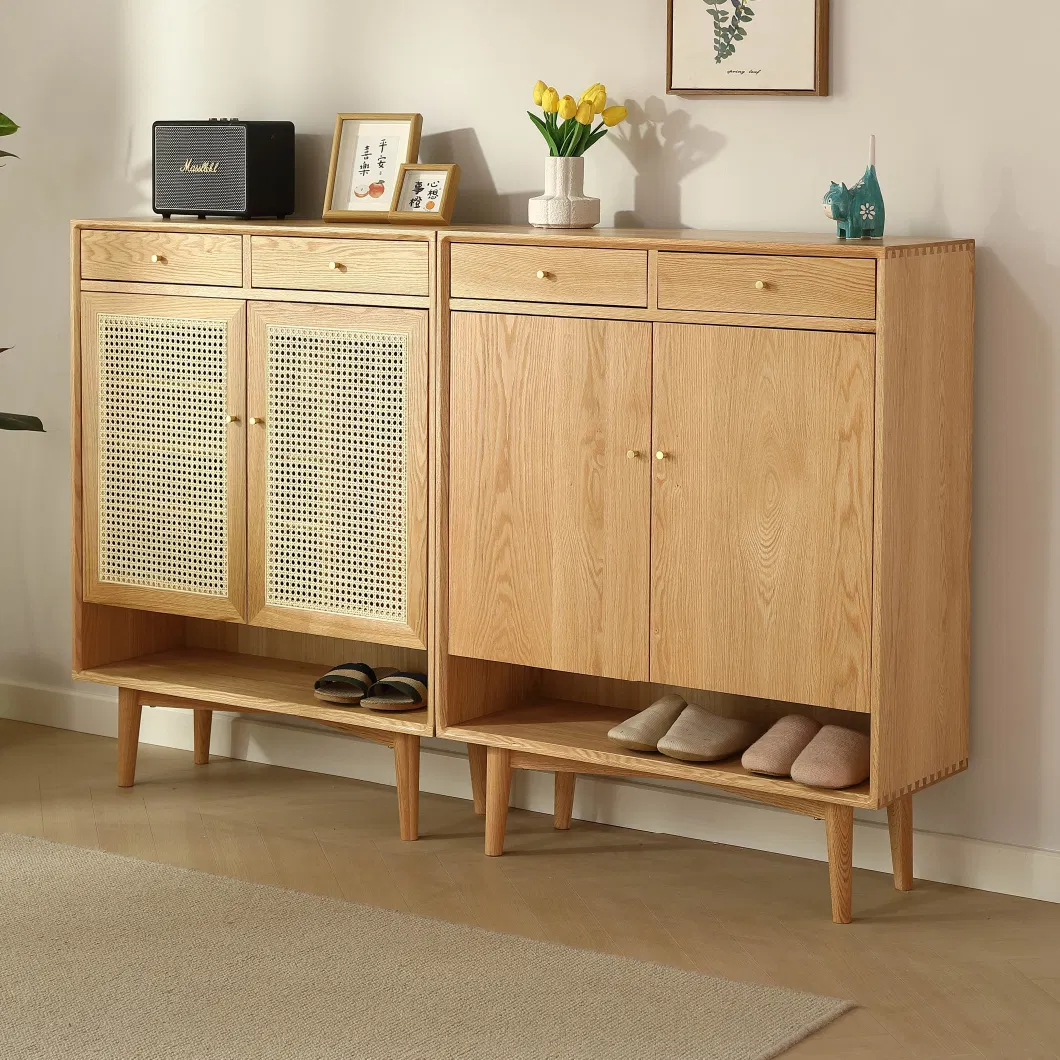 Living Room Furniture Oak Wood Storage Shoe Rack with 3/ 4 Drawers and Doors Shoe Cabinet