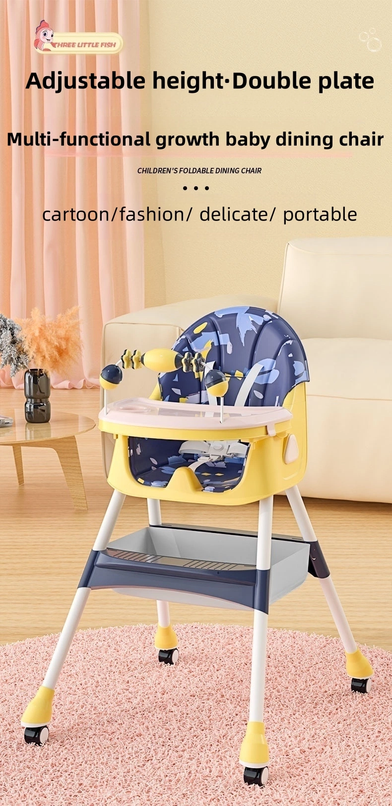 Safe and Comfortable Multi-Functional Foldable Children&prime;s Dining Chair