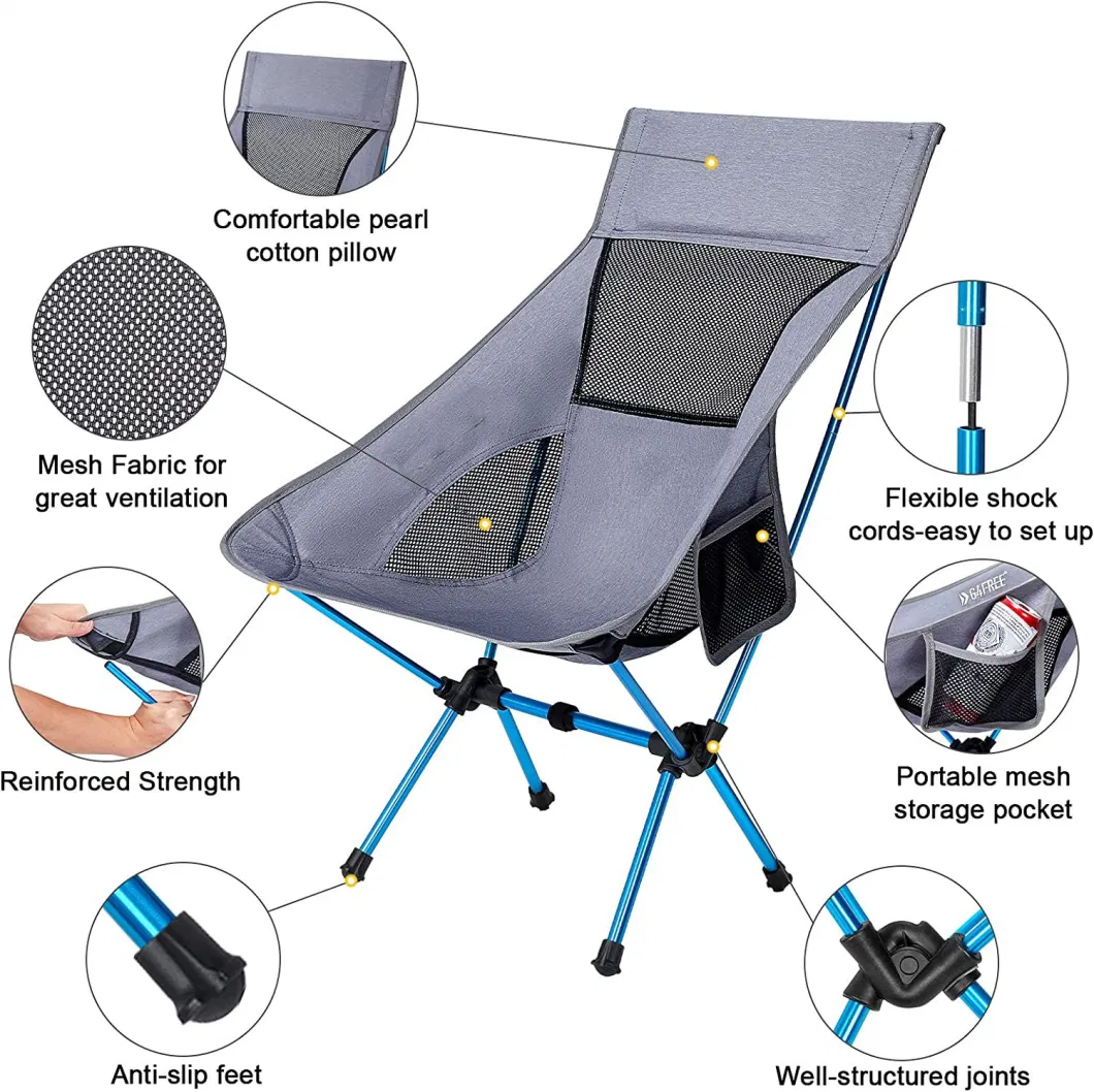 Outdoor Adjustable Lightweight Beach Fishing Camping Portable Canvs Aluminum Foldable Moon Chair with Shelf