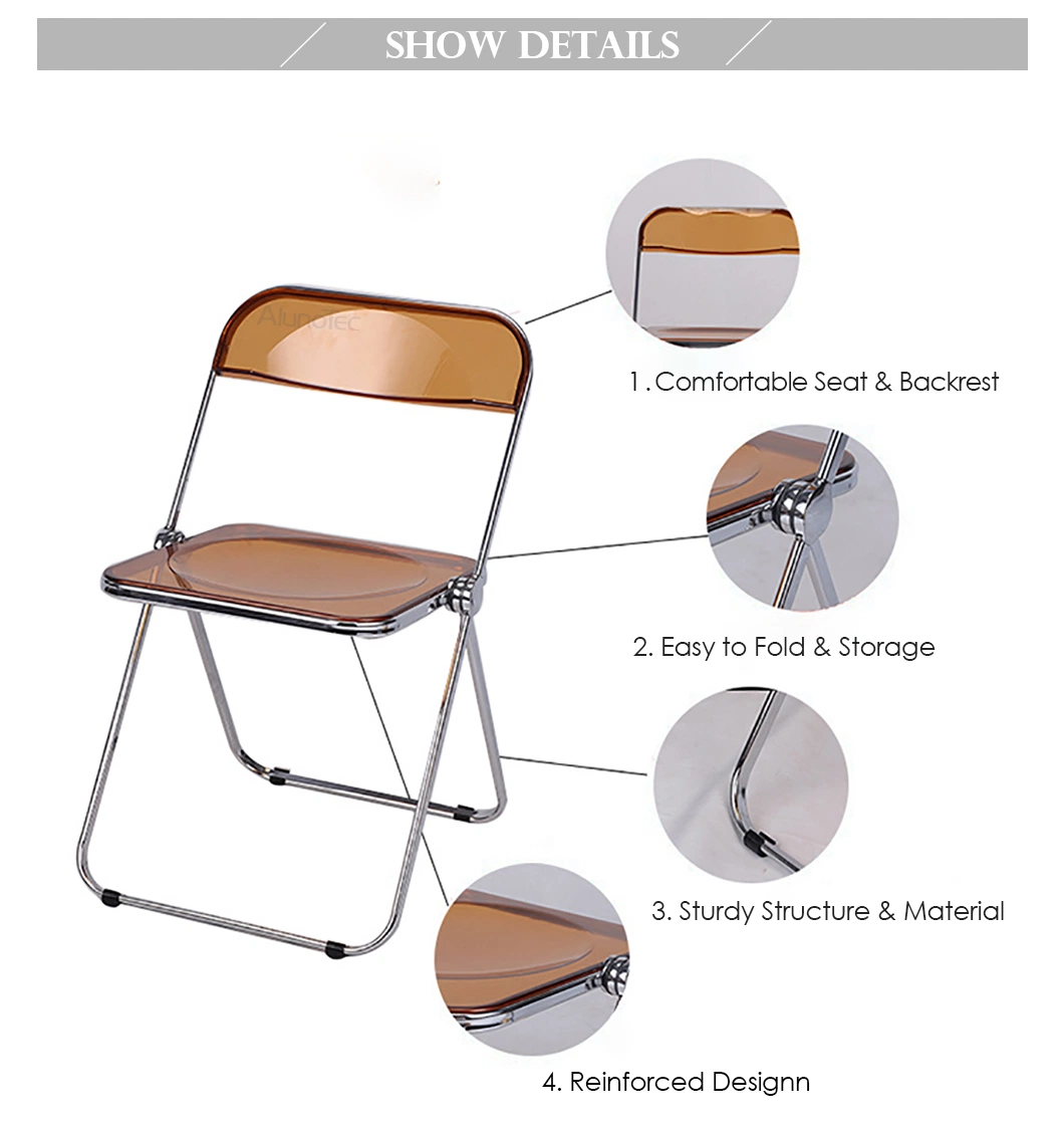 Modern Design Transparent Plastic Acrylic Folding Office Dining Home Hotel Restaurant Metal Chair in Many Color Options