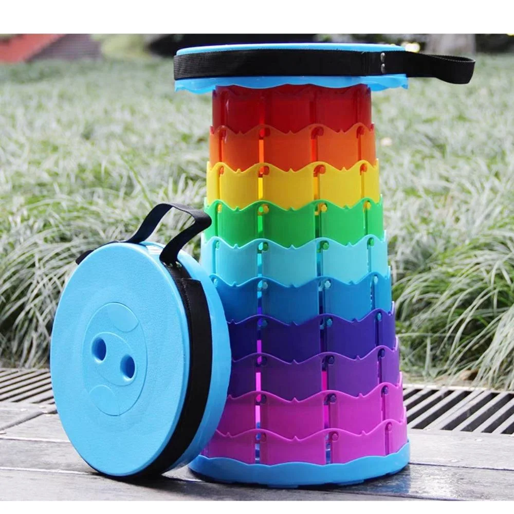 Telescoping Portable Stool Rainbow Multi-Color Easy Carrying Solid PP Plastic Modern Bar Counter Collapsible Adjustable Folding Stool Wyz20297