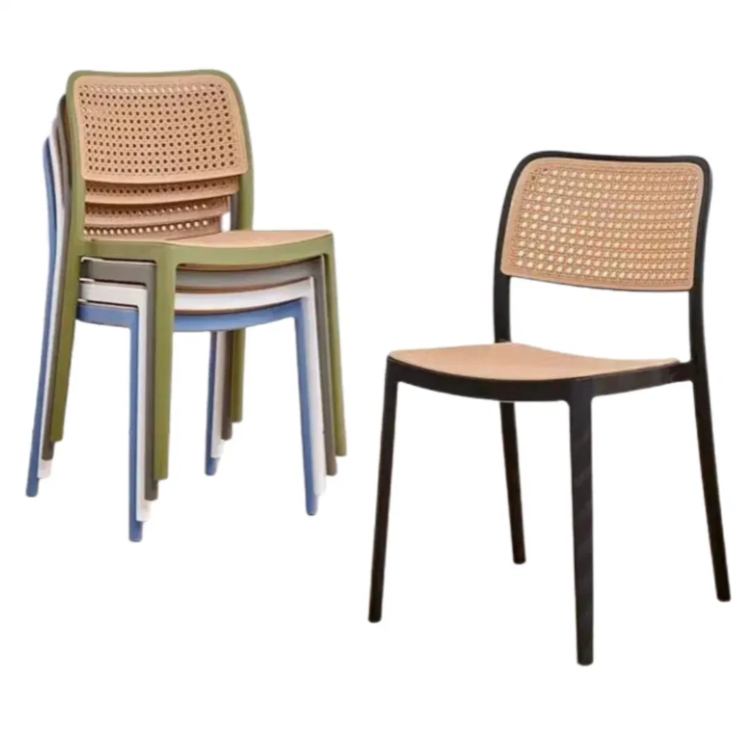 Dining Room Chair Leather Upholstered Cane Back Armless Rattan Stackable Dining Chairs