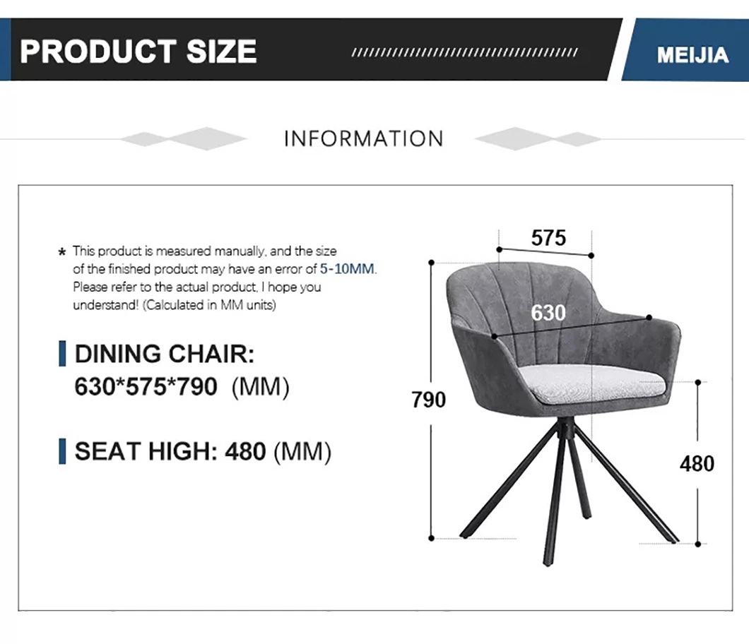 High Standard Eco-Friendly Wear-Resistant Strong Arm PU Cushion Metal Swivel Dining Chair