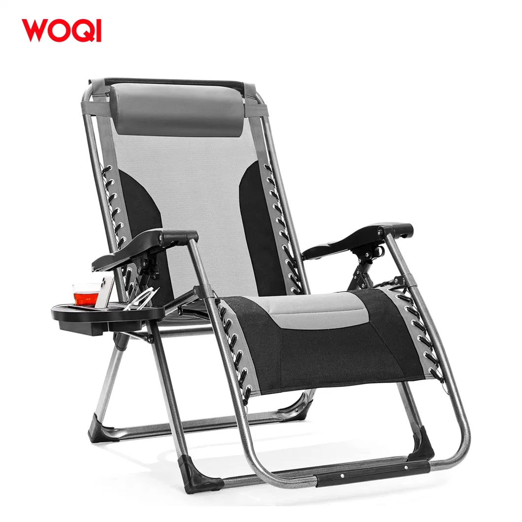 Professional Manufacturer Black Beach Swimming Pool Comfortable Wooden Adjustable Armrest Terrace Camping Folding Lounge Chair with Pillow