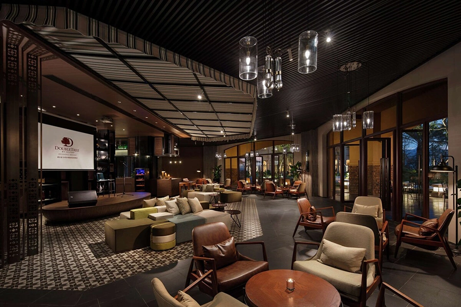 Hilton Hotel Lobby Furniture Lounge Areas Modern Wooden Chair Luxury Hotel Restaurant Cafe Table and Chairs