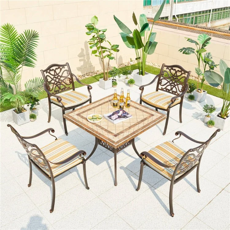 Hot Sales European Style Bronze Cast Aluminum Antique Outdoor Furniture Chairs and Table Bistro Patio Garden Sets