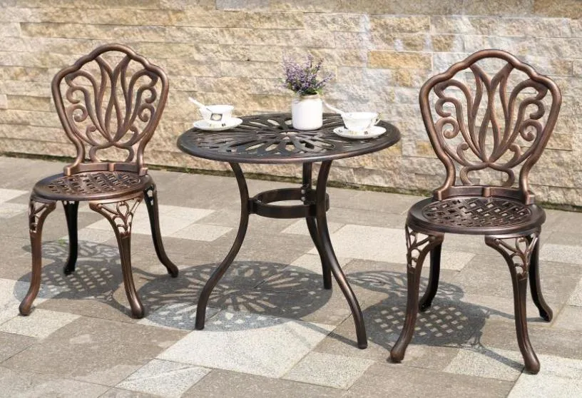 Yiran Patio Bistro Chair Outdoor Rust-Resistant Cast Aluminum Table and Chairs for Porch Lawn Garden Backyard Black