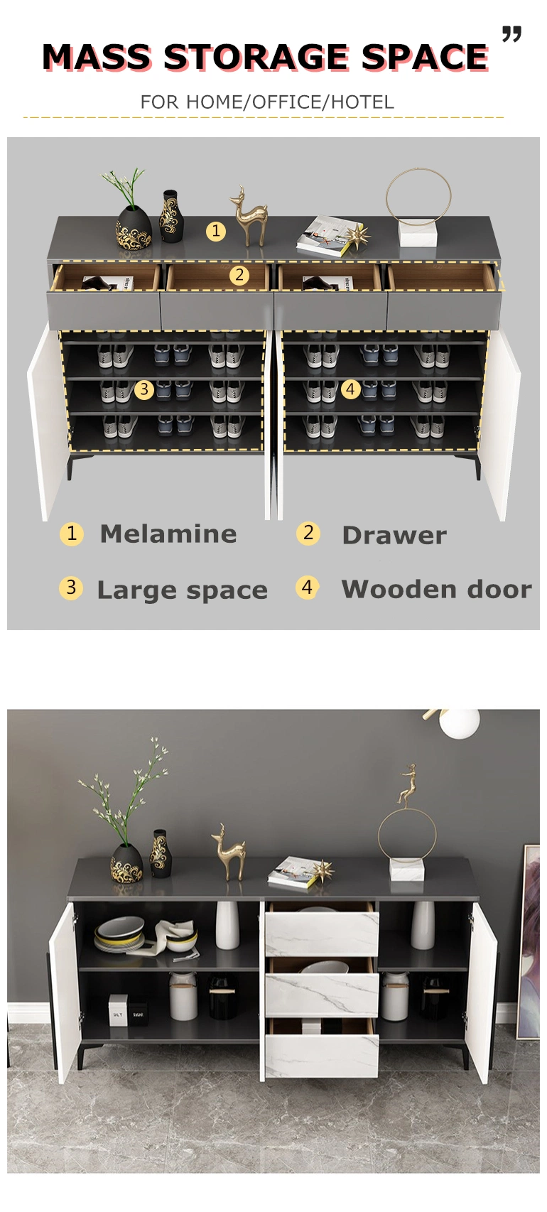 Modern Living Furniture 4 Drawer Wooden Door Storage Drawers Shoe Cabinet