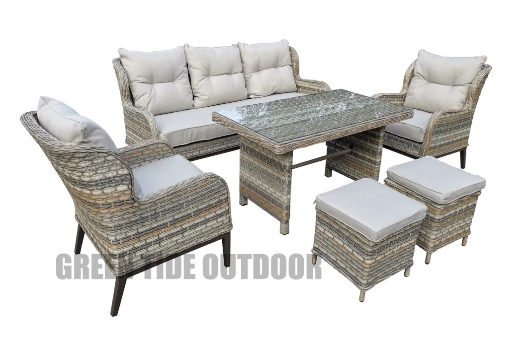 Outdoor Patio Garden Dining Furniture Rattan Sofa Set 6PCS