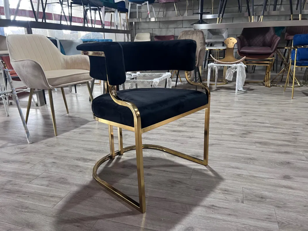 Wholesale Factory Custom Cafe Metal Dine Armchair Modern Furniture Restaurant Chair Velvet Fabric Dining Chairs