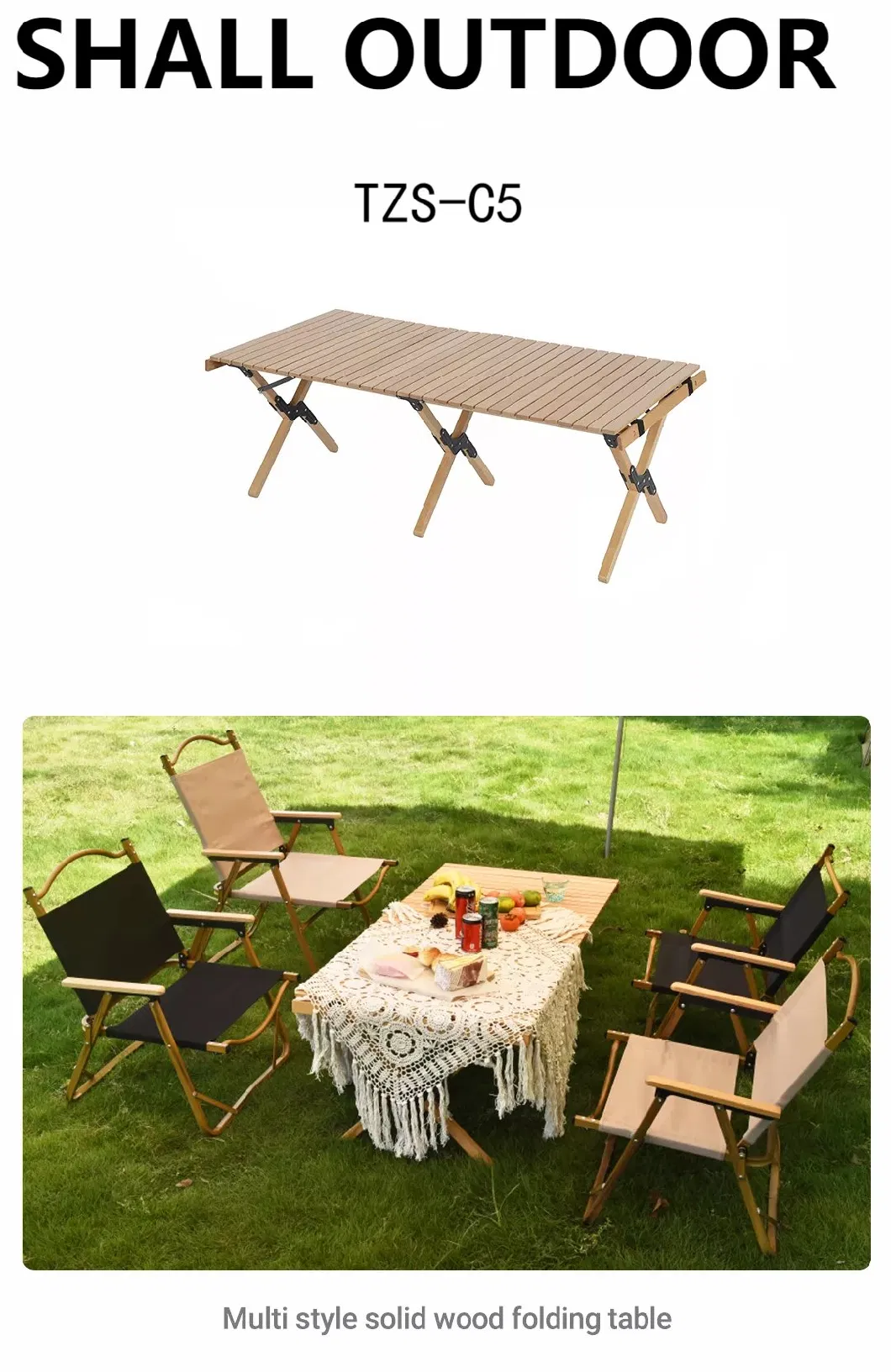 BBQ Portable Folding Roll Top Wood Camping Table