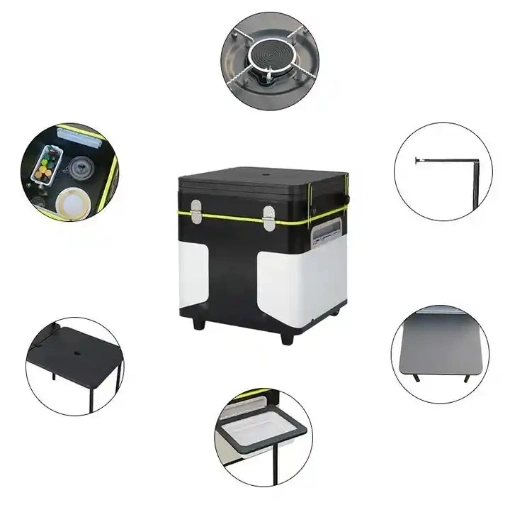 Portable Mobile Kitchen Equipped with Foldable Cooking Table and Storage Table for Outdoor Camping and Picnics