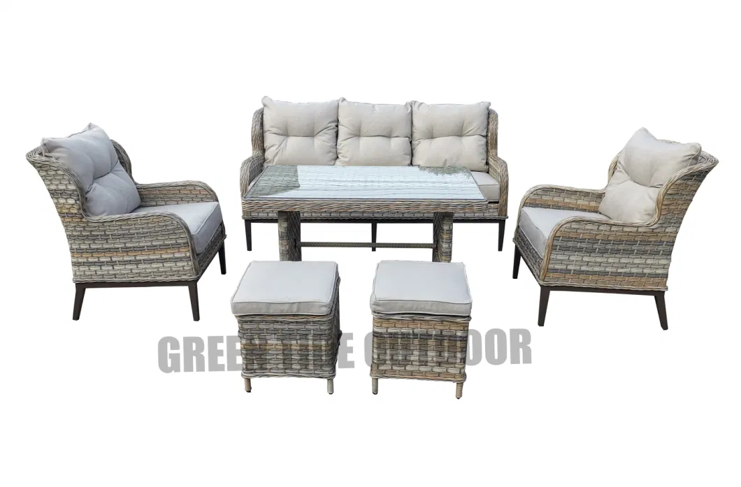 Outdoor Patio Garden Dining Furniture Rattan Sofa Set 6PCS